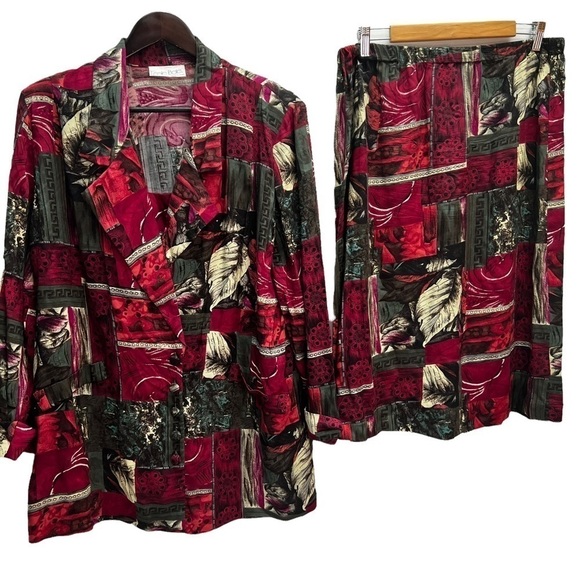 VINTAGE❤️LESLIE Belle Two Piece Burgundy Suit Size XL - Picture 1 of 16